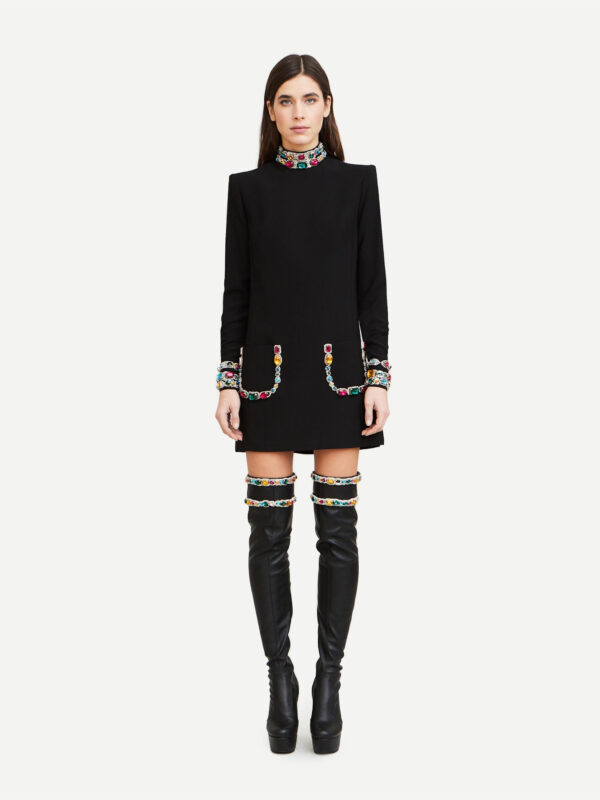 Retro Crystal Turtleneck Black Dress 3