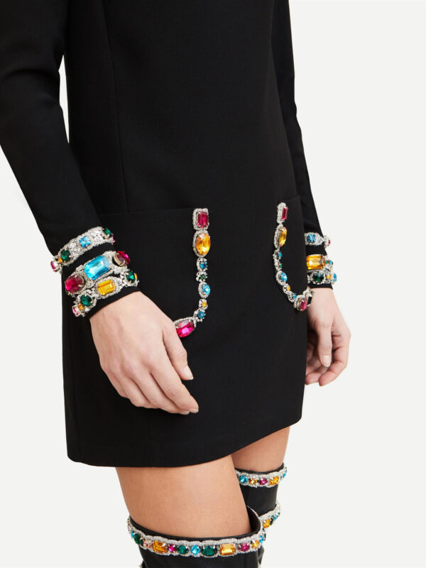 Retro Crystal Turtleneck Black Dress 4