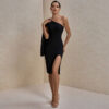 Sexy One Shoulder Midi Bandage Dress 8 Sexy One Shoulder Midi Bandage Dress Black 1