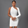 Siren Halter One Sleeve Mini Dress 11 Siren Halter One Sleeve Mini Dress White 2