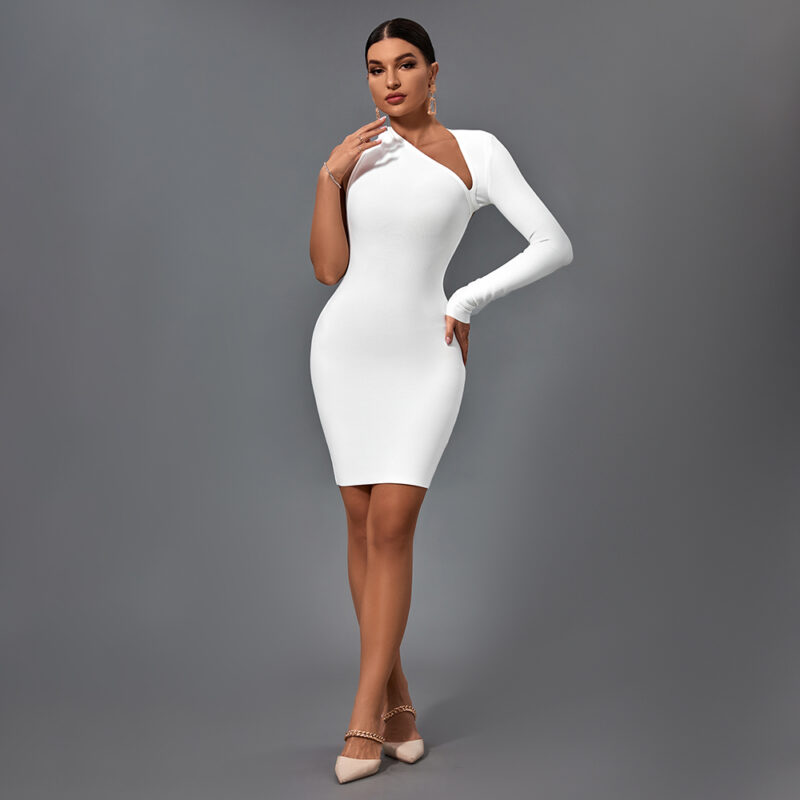 Siren Halter One Sleeve Mini Dress White 4