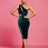 Velvet One Shoulder Twist Bodycon Dress 7 Velvet One Shoulder Twist Bodycon Dress Green 2