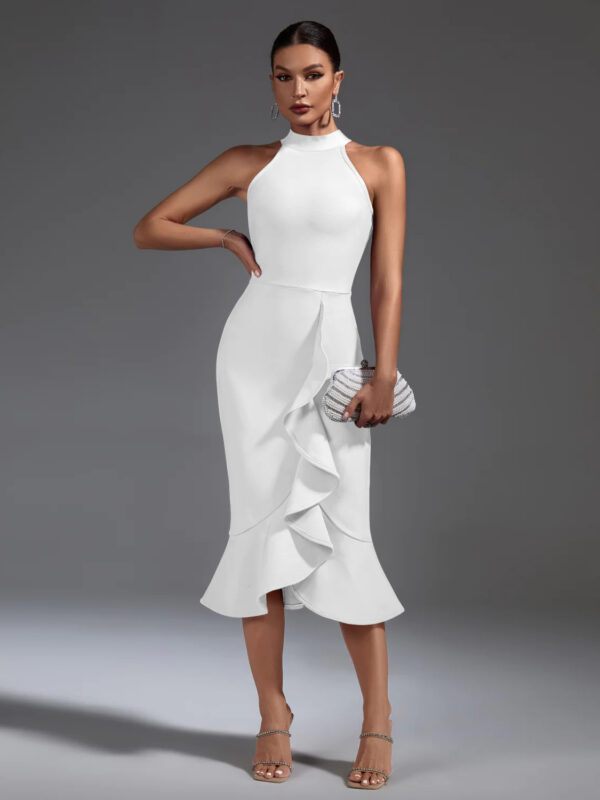 White Halterneck Frill Hem Dress 1