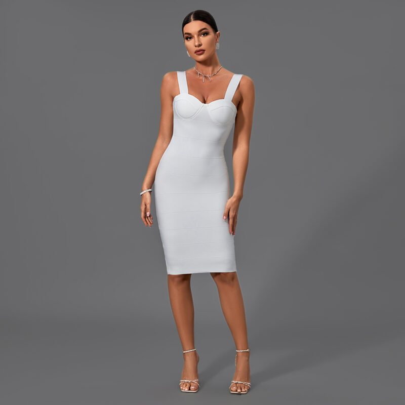White Strappy Sleeveless Evening Dress 4