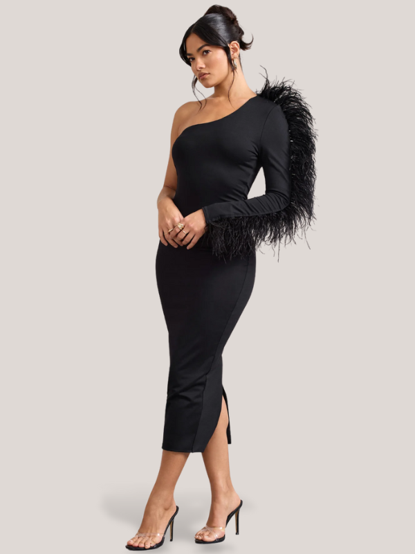 Wild One Feather Trim Bandage Dress 1