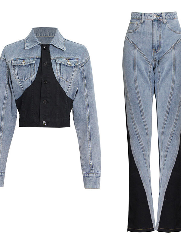 Copoa Multi Print Two Piece Denim Suit