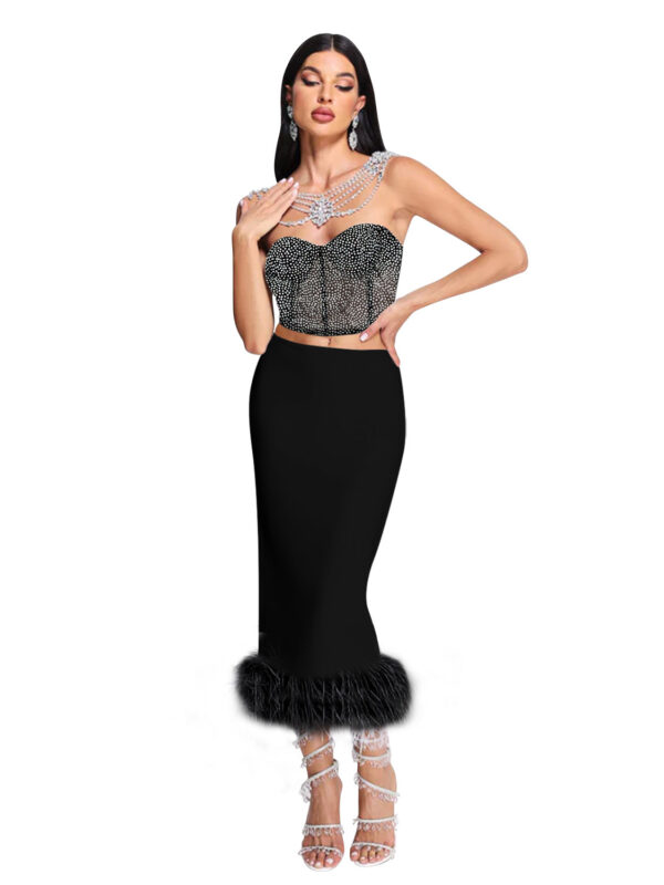 2 Pieces Glittering Tube Pencil Dress Black 2