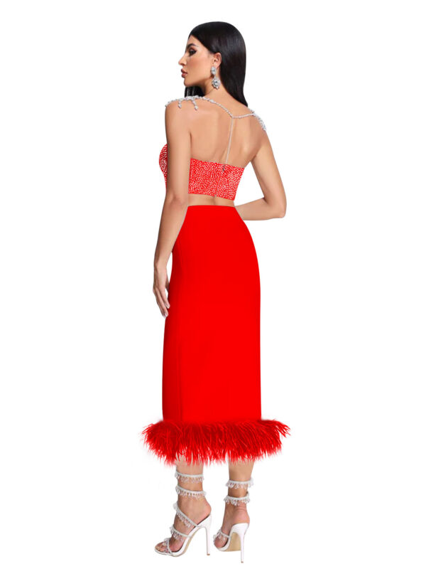 2 Pieces Glittering Tube Pencil Dress Red 1
