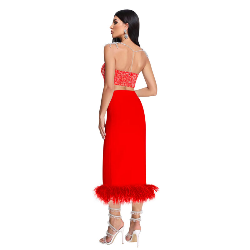 2 Pieces Glittering Tube Pencil Dress Red 1