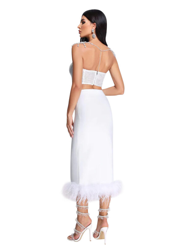 2 Pieces Glittering Tube Pencil Dress White 1