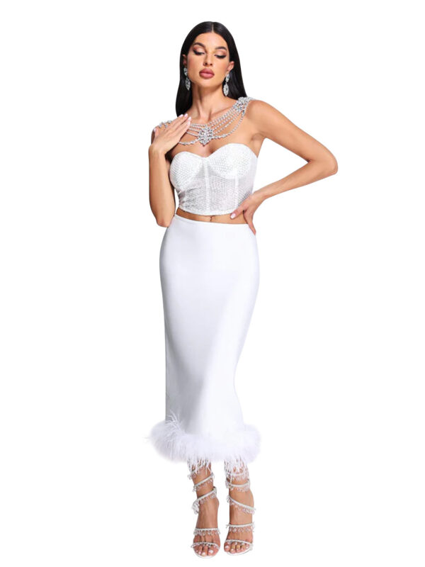 2 Pieces Glittering Tube Pencil Dress White 2