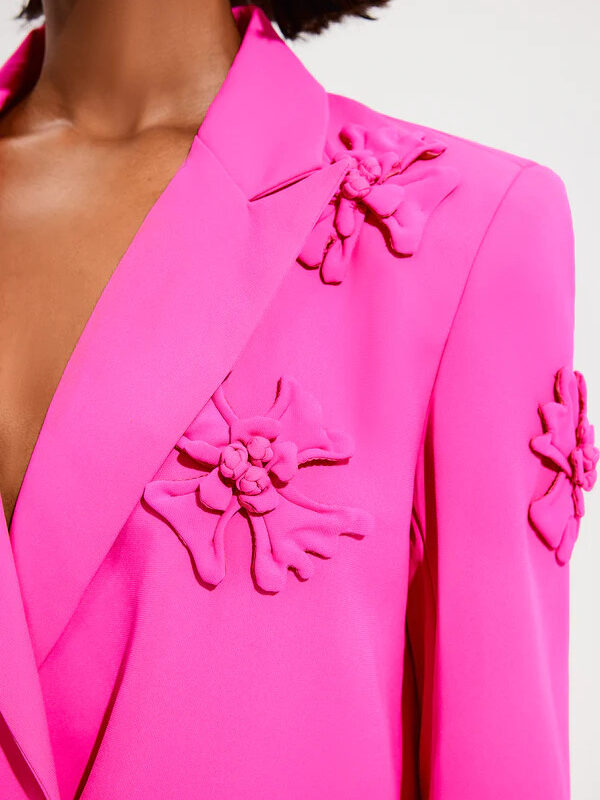 3D Flower Solid Long Sleeve Blazer 4