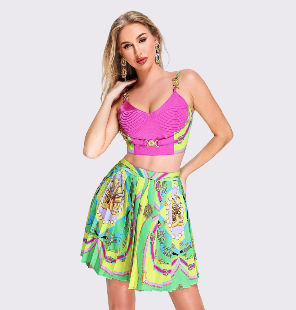 Afro Top & Pleated Mini Skirt 1