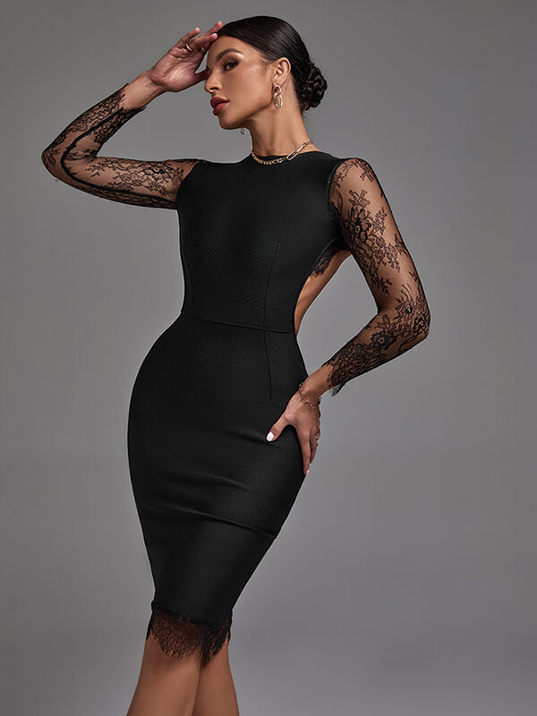 Backless Long Sleeve Midi Dress 3
