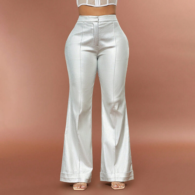 Casual Silver High-Rise Flared Pants 1