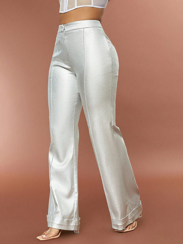 Casual Silver High-Rise Flared Pants 2