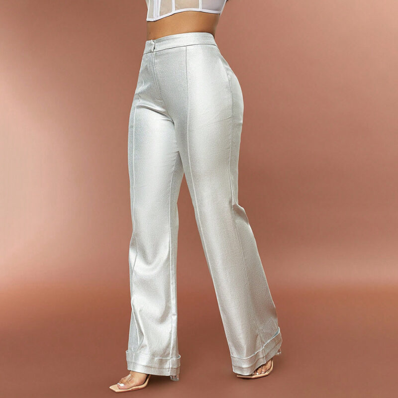 Casual Silver High-Rise Flared Pants 2