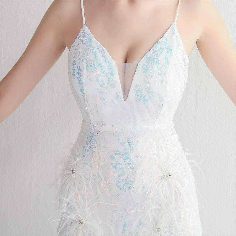 Celestial Slit Feather Sequin Dress 3
