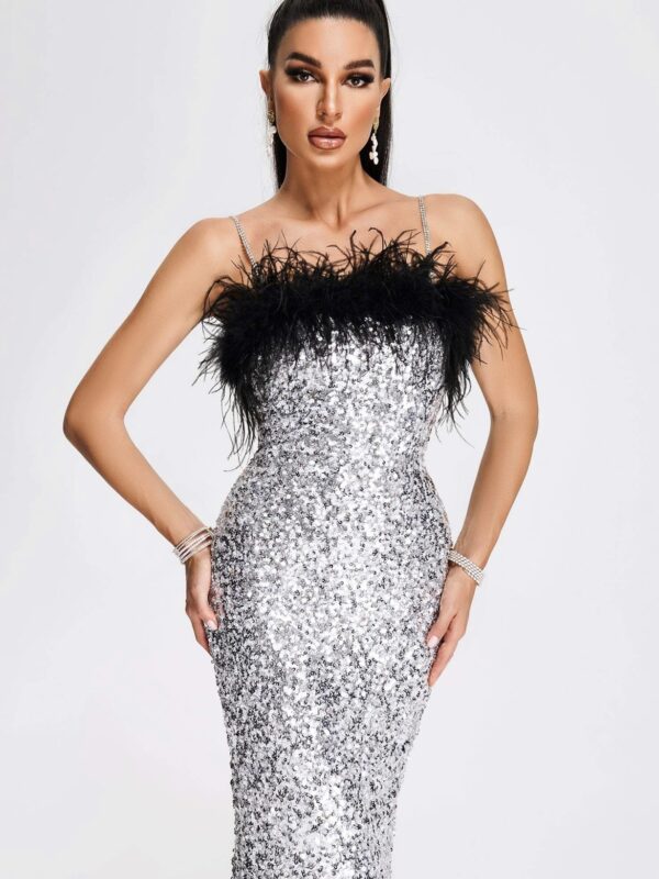 Crystal Chain Feather Sequin Dress 1