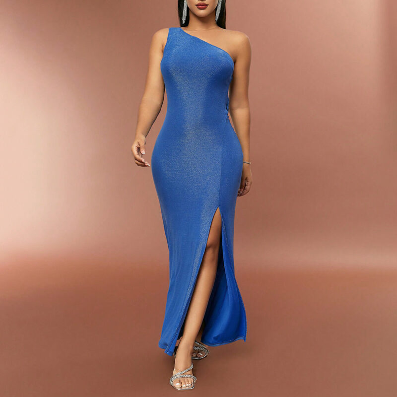 Glittery Swing-Back Blue Asymmetrical Dress 3