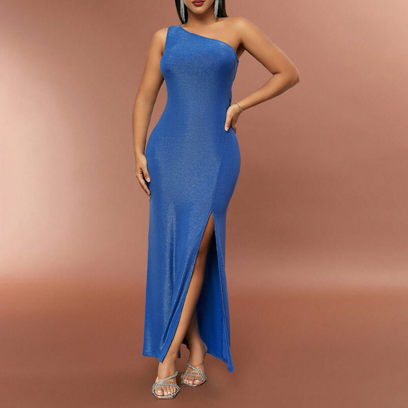 Glittery Swing-Back Blue Asymmetrical Dress 4