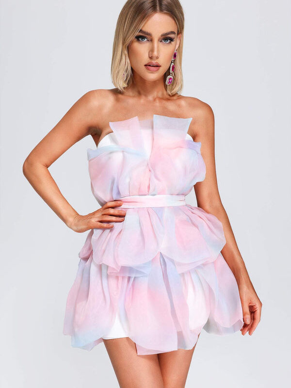 Gradient Flowers Strapless Mini Dress 1