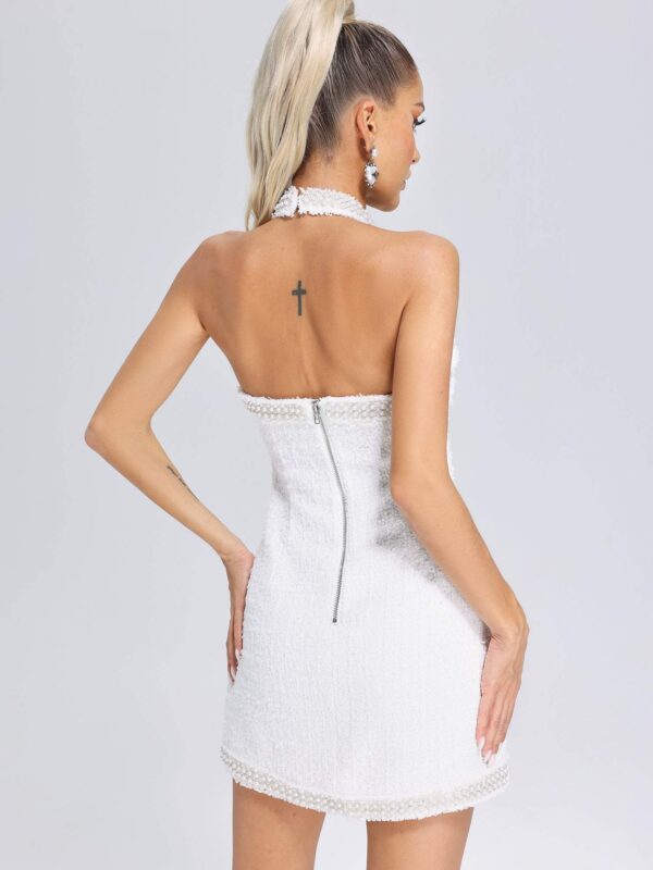 Halter-neck Embellished Tweed Mini Dress 2