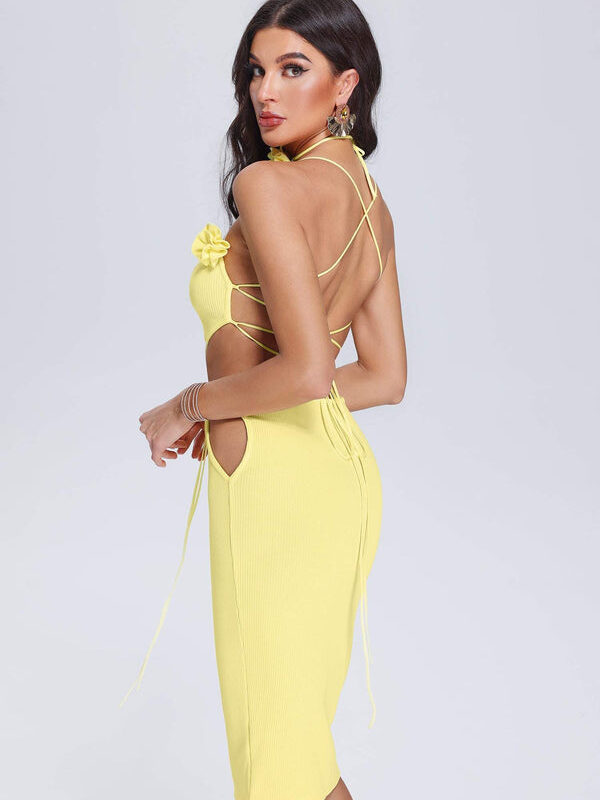 Halter Floral Hollow Out Dress 1