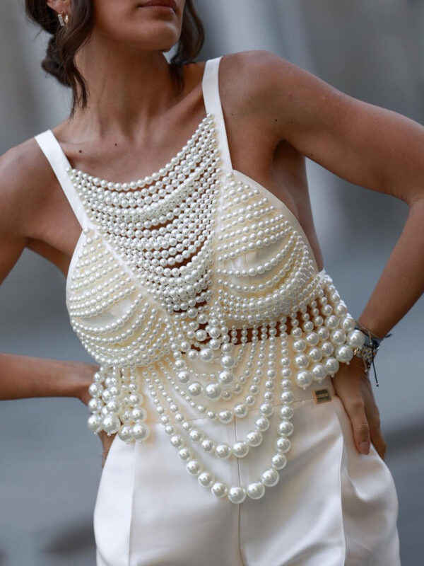 Handmade Pearl Beading Bra Top 2