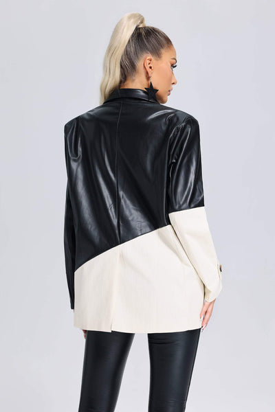 Hit Color Long Sleeve Leather Jacket 3
