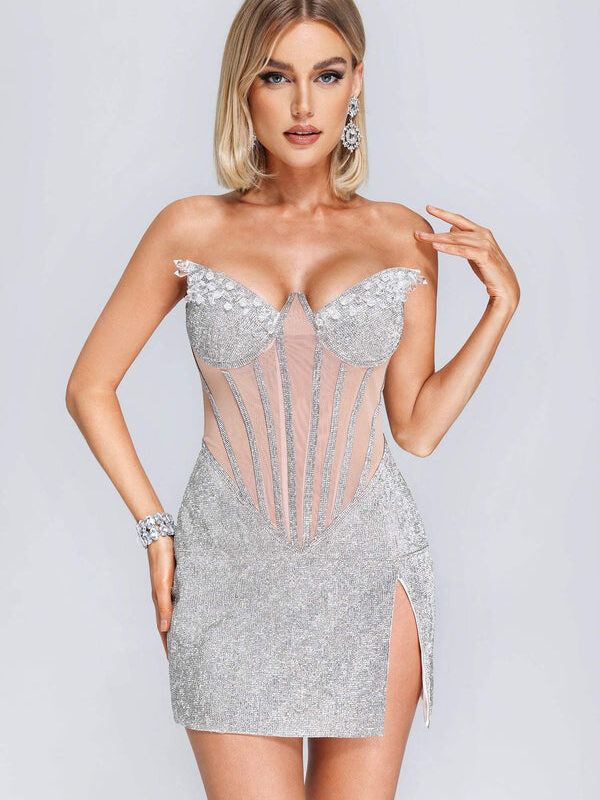 Koko Strapless Sequin Split Mini Dress 1