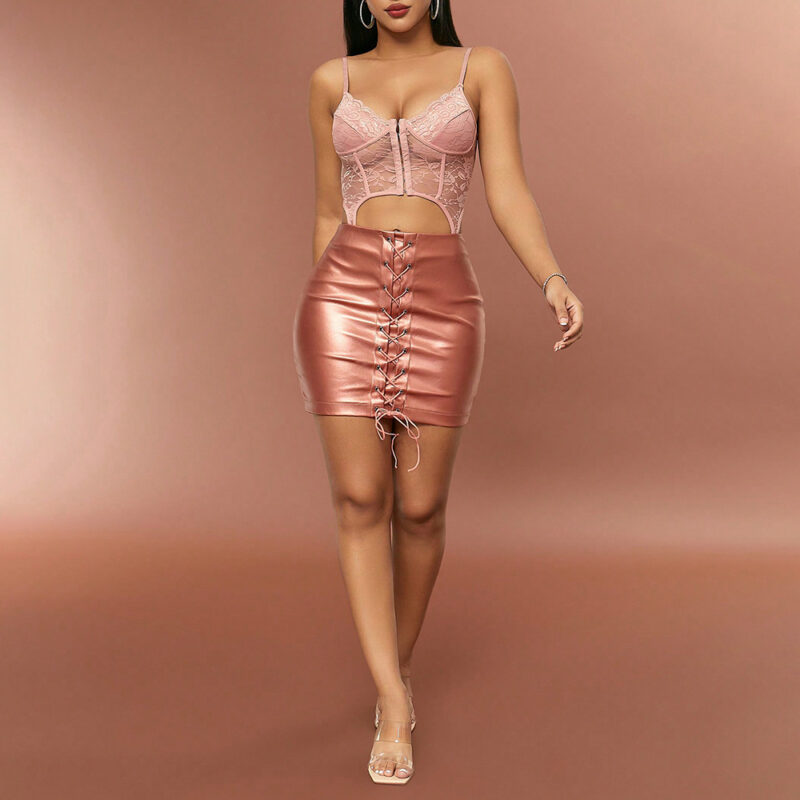 Lace Up Front Leather Bodycon Skirt 1