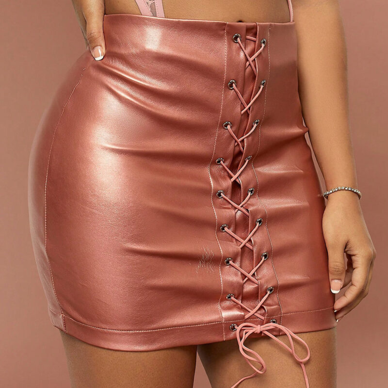 Lace Up Front Leather Bodycon Skirt 3