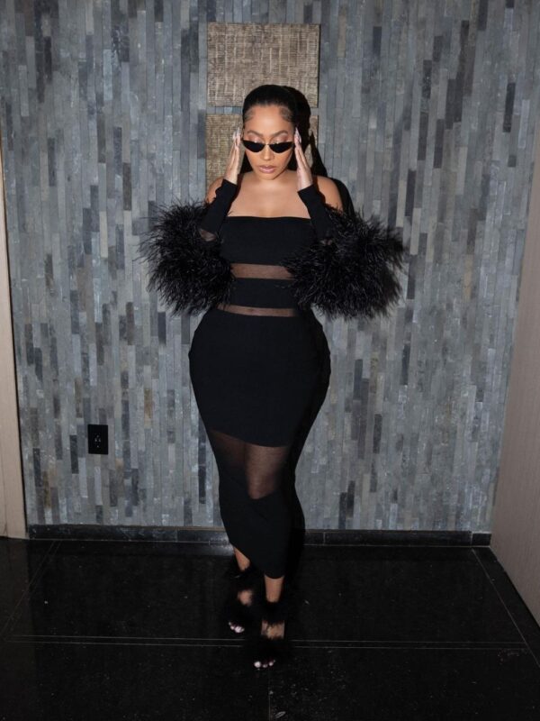 Lana Long Sleeve Feather Midi Dress 2