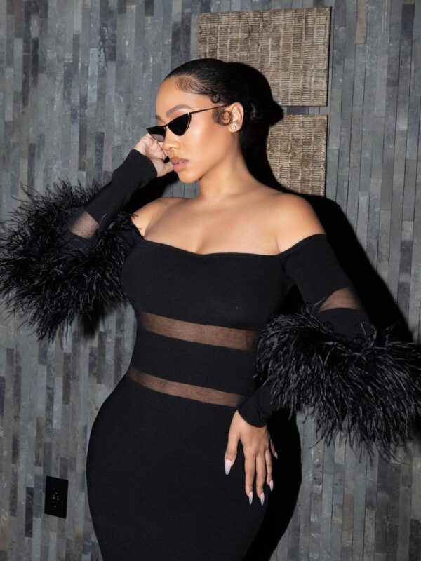 Lana Long Sleeve Feather Midi Dress 3