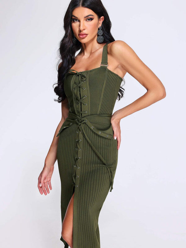 Luchi Corset Khaki Midi Dress 2