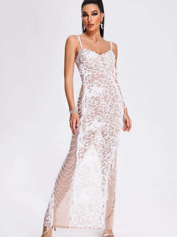 Mermaid Feather Sequin Maxi Dress 4