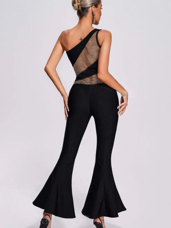One Shoulder Mesh Bandage Jumpsuit 2
