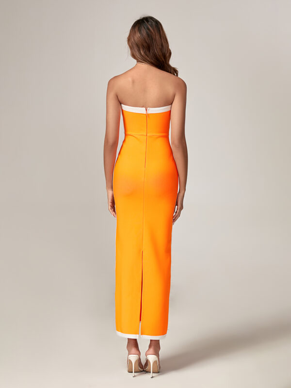 Orange Strapless Slit Maxi Dress 5
