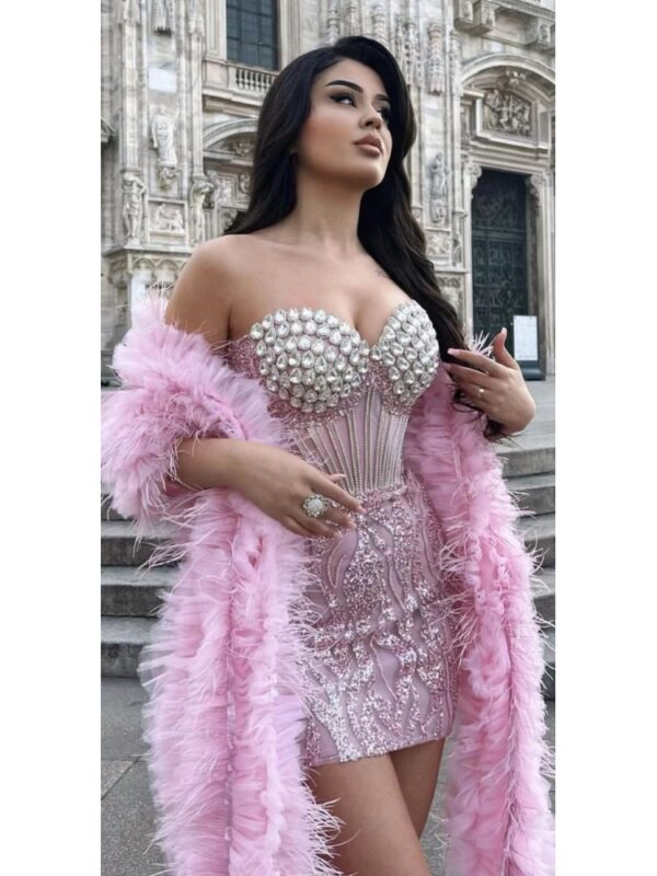 Pink Strapless Sequins Mini Dress 1
