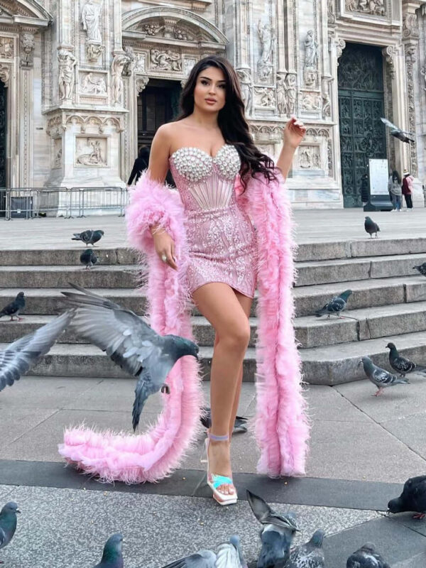 Pink Strapless Sequins Mini Dress 3