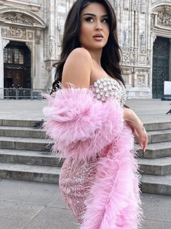 Pink Strapless Sequins Mini Dress 4