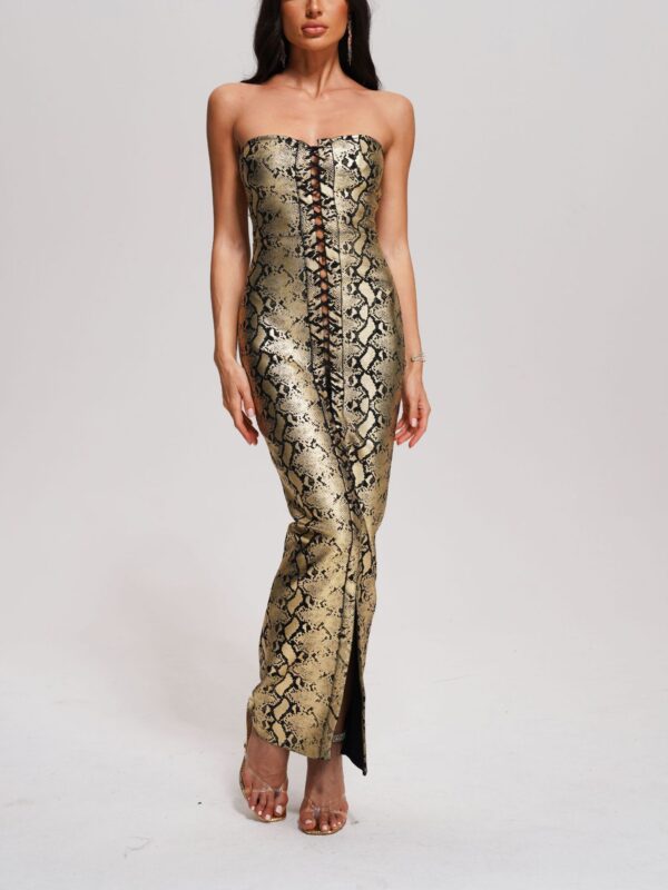 Printed Snake Skin Strapless Dress 2