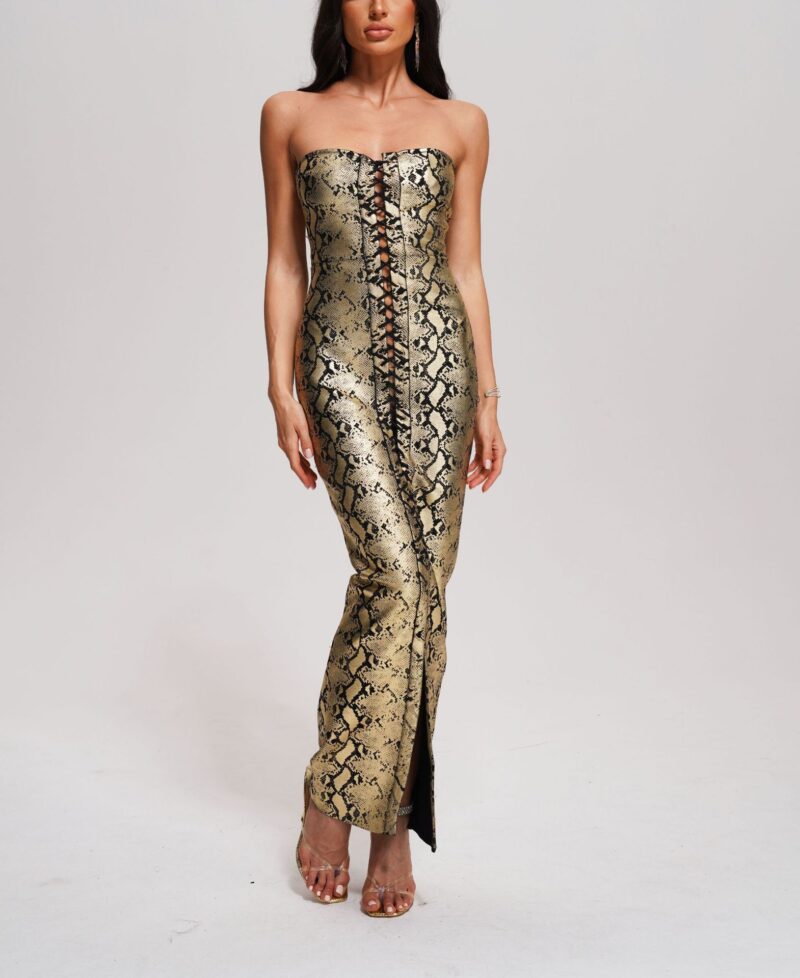 Printed Snake Skin Strapless Dress 2