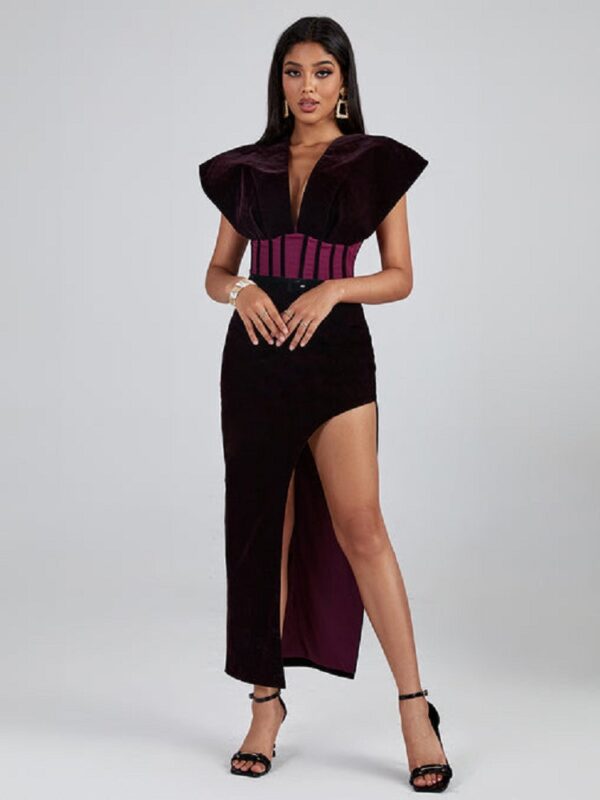 Purple Velvet Backless Dress 5