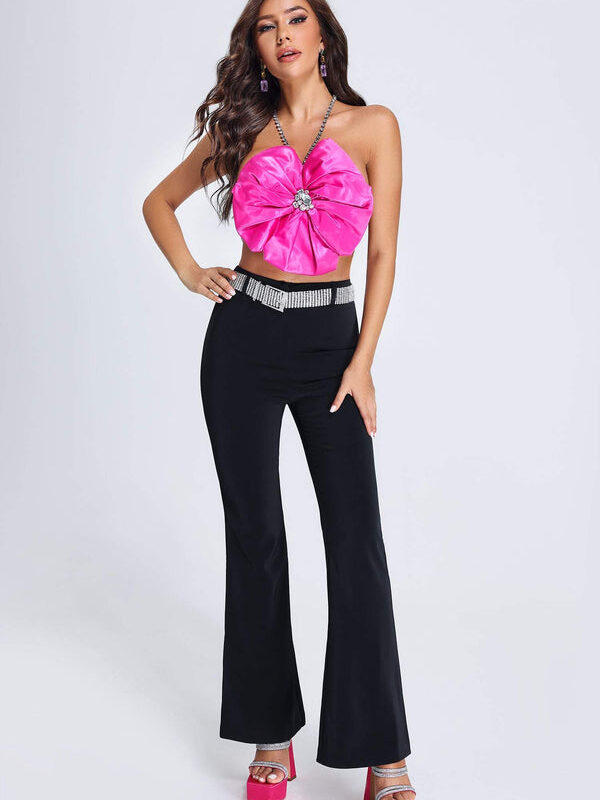 Sexy Halterneck Satin Flower Top 1