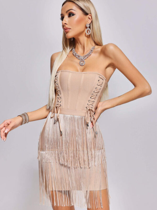 Slash Neck Tassel Mini Dress 1