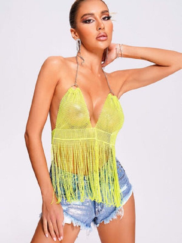 ย Solid Tassel V-Neck Backless Top