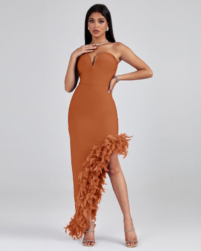 Solo Strapless Feather Trim Dress 6
