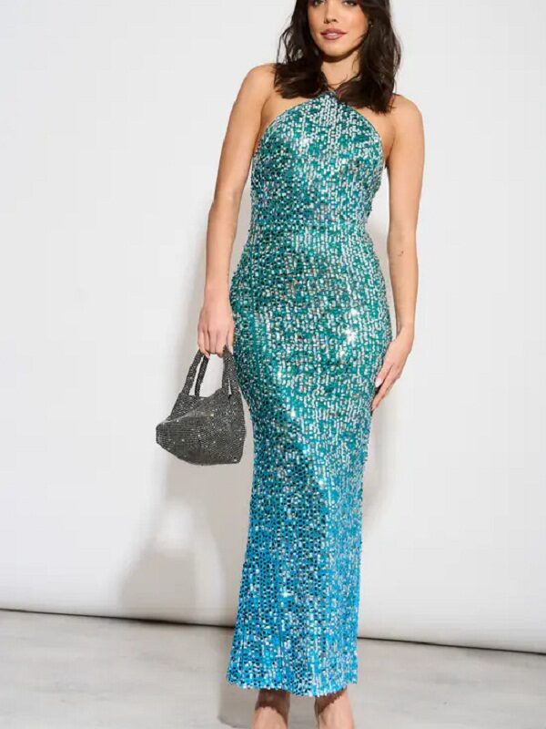 Split Back Sequin Halter Dress 5